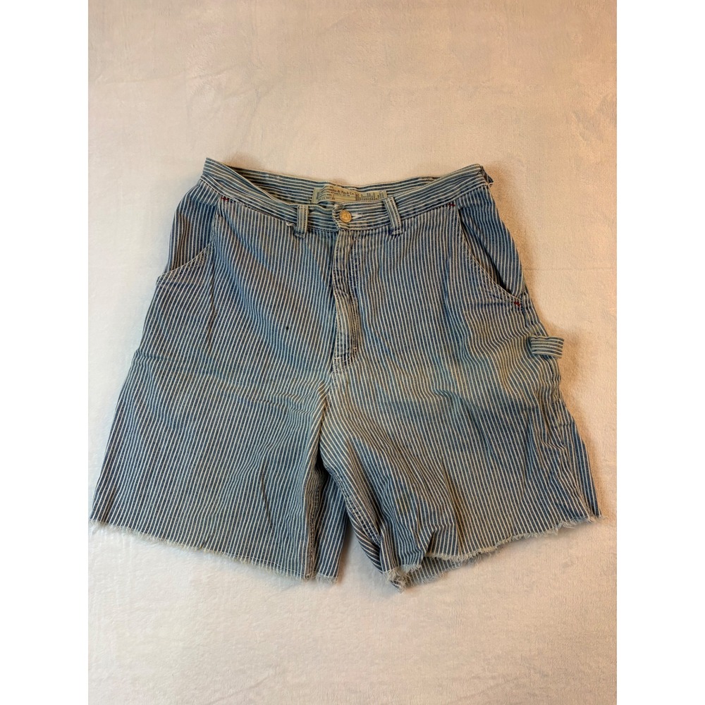 Abercrombie Fitch Co Stripe Denim Carpenter Shorts Mens Size 8 Casual Workwear‎